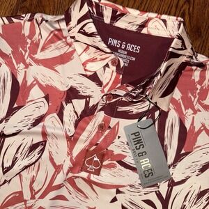 NWT Pins And Aces Performance Polo Men's Medium Ref‎ Floral Short Sleeve Leaves